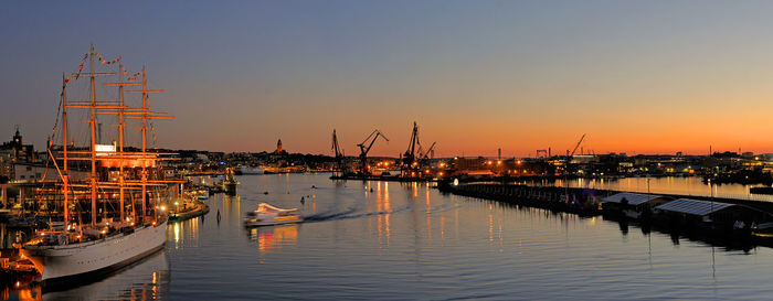 Shipping docks at sunset