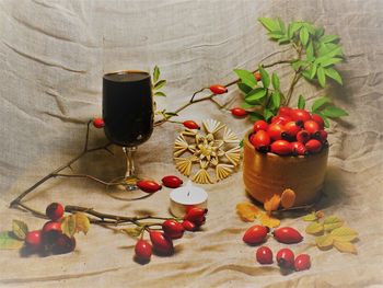 High angle view of fruits on table