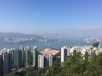 High angle view of city at waterfront