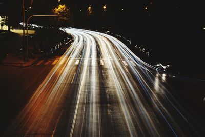 Light trails on road at night