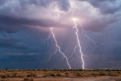 Dramatic lightning strikes in a thunderstorm over casa grande, arizona 