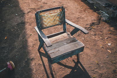 High angle view of empty bench