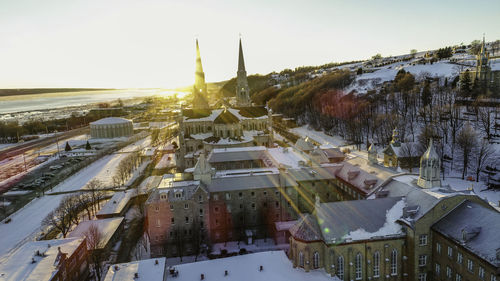 Aerial view of city during winter