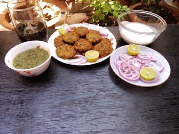 High angle view of food on table