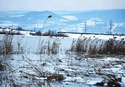 Scenic view of frozen lake against sky