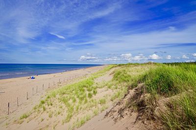 Scenic view of beach against sky