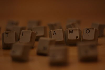 Close-up of computer keyboards on table