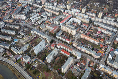 Aerial urban landscape, houses and flat of blacks from a drone. cluj napoca city, romania