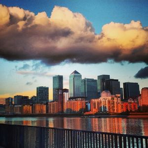 City skyline at sunset