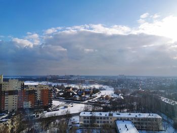 High angle view of townscape against sky during winter