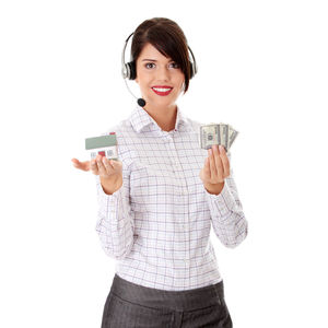 Portrait of smiling woman standing against white background