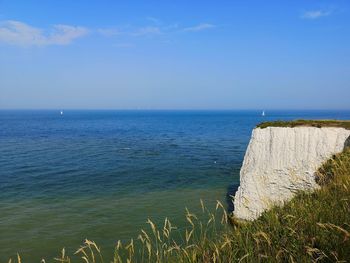 Scenic view of sea against blue sky