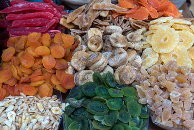 Assorted dried fruits and sweets in israeli market, jerusalem