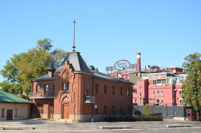 Buildings against clear blue sky