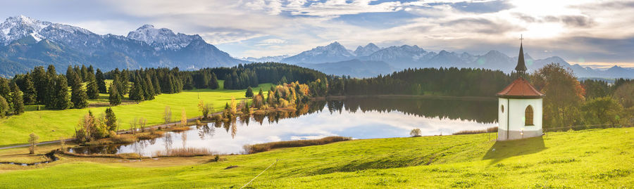 Beautiful panoramic landscape in bavaria, germany, with alps mountain range