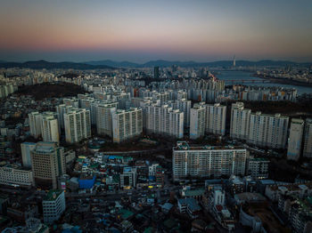 High angle view of cityscape against sky