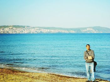 Scenic view of sea against clear sky