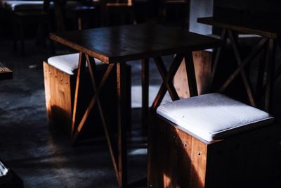 Empty chairs and table in restaurant