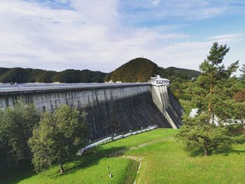 Scenic view of dam against sky