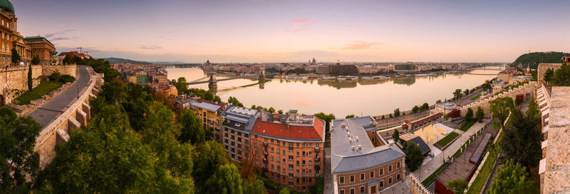 View of the chain bridge, parliament and st. stephen's basilica.