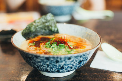 Close-up of soup in bowl