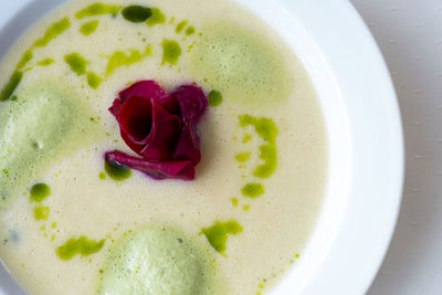 High angle view of ice cream in bowl
