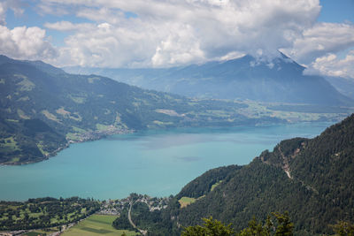 High angle view of mountains against sky