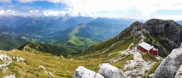 Panoramic view of landscape and mountains against sky