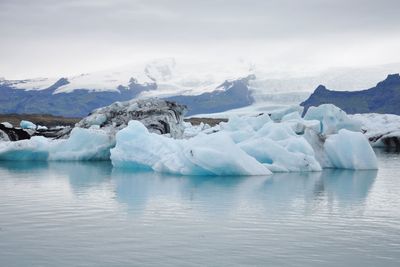 Scenic view of frozen lake against sky