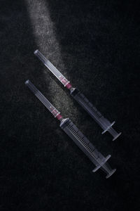 High angle view of text written on black background