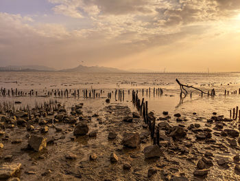 Scenic view of sea against sky during sunset