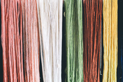 Full frame shot of multi colored textiles for sale in market