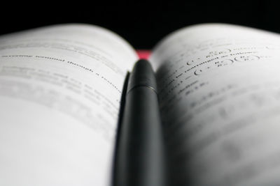 High angle view of text on book