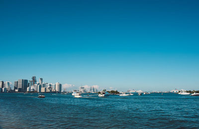 Scenic view of sea against clear blue sky