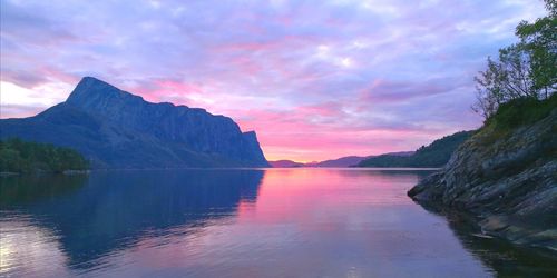 Scenic view of lake against sky during sunset