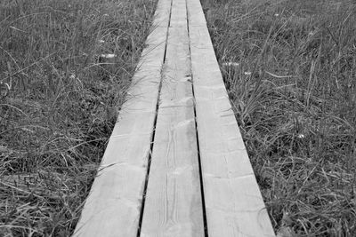 High angle view of boardwalk on field