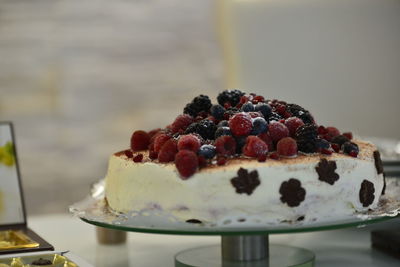 Close-up of cake in plate on table