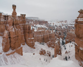 View of rock formation during winter