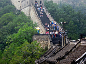 Low angle view of people at great wall of china