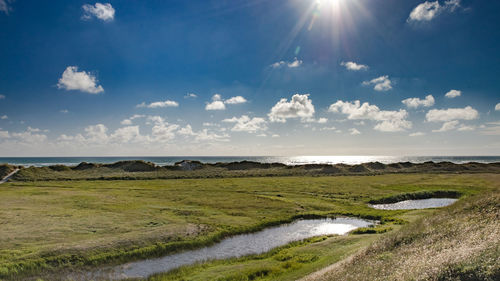 Scenic view of land against sky