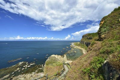 Scenic view of sea against cloudy sky