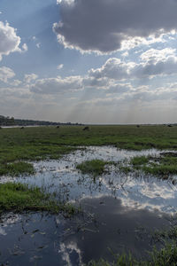 Scenic view of lake against sky