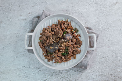 High angle view of breakfast in bowl on table