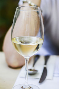 Close-up of beer in glass on table