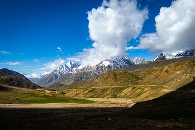 Scenic view of snowcapped mountains against sky