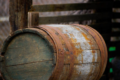 Abandoned wooden barrel