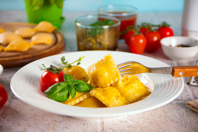 High angle view of food on table