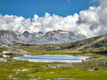 Scenic view of snowcapped mountains against sky