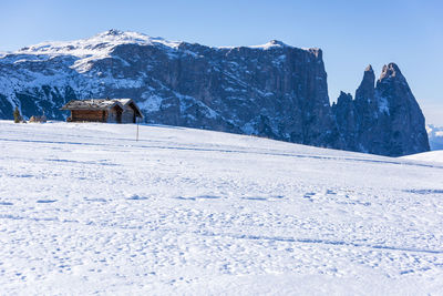 Scenic view of snowcapped mountains against sky