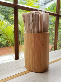 Close-up of bread on wooden table